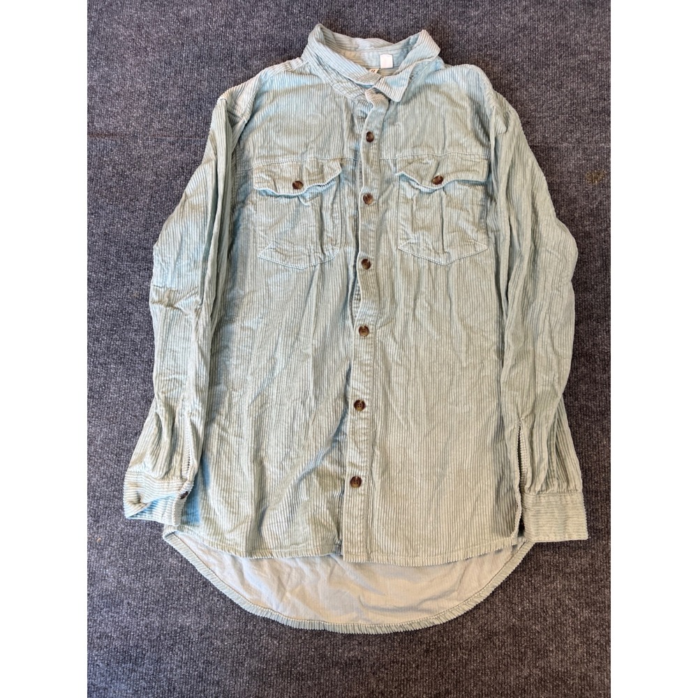 Roxy Corduroy Button Down Shirt Blue Oversized Utility Boho Coastal M